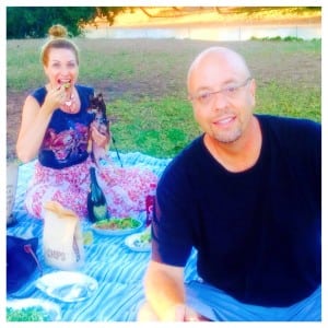 Rayne, Frida and Matt Parvis celebrating their one year anniversary with Dom Perignon, Chipotle and a picnic in Studio City, CA. 